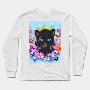 Black Panther and Flowers Long Sleeve T-Shirt